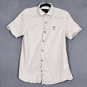 Stoic Shirt Mens Medium Beige Short Sleeve Linen Cotton Palm Tree Button Up